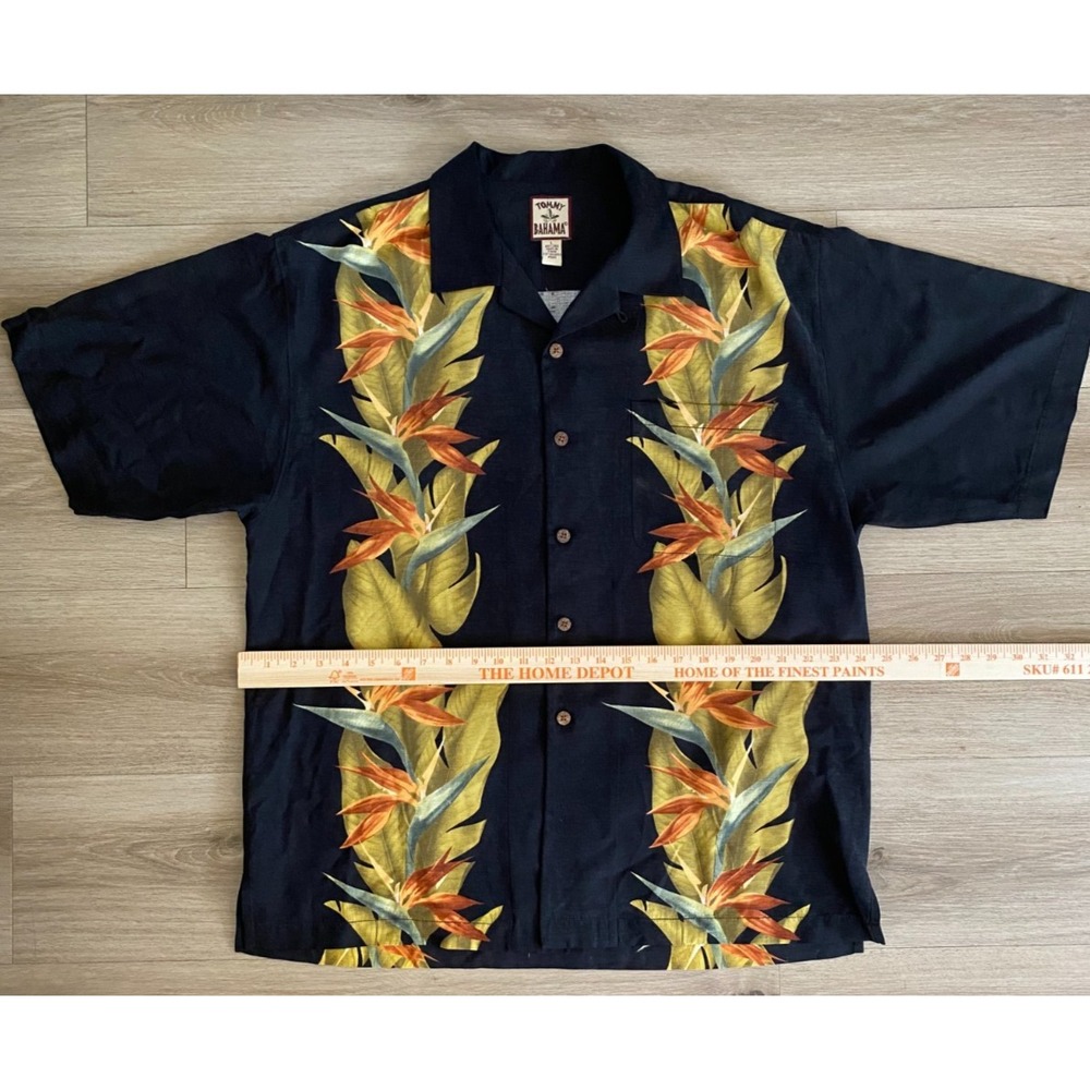 Tommy Bahama Silk Bird of Paradise Floral Camp Shirt Mens Large Black Tropical